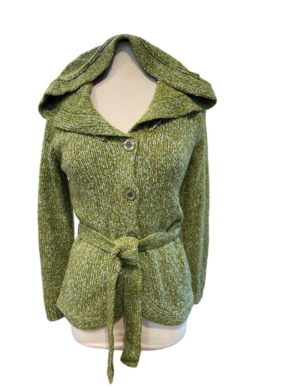 NEW Anthropologie Sleeping On Snow Button Hooded Cardigan Belted Sweater SZ S